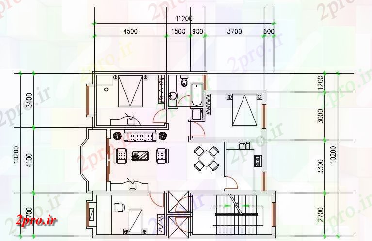 دانلود نقشه مسکونی ، ویلایی ، آپارتمان مدرن مفهوم خانه مبلمان 10 در 11 متر (کد158925)