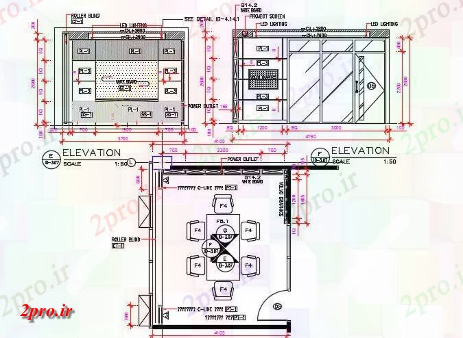دانلود نقشه جزئیات و طراحی داخلی دفتر دفتر اتاق جلسه طرحی و نما به  (کد158927)