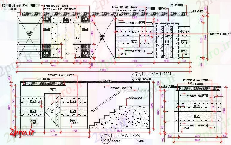 دانلود نقشه جزئیات و طراحی داخلی دفتر دفتر طراحی داخلی دیوار اتوکد (کد158929)