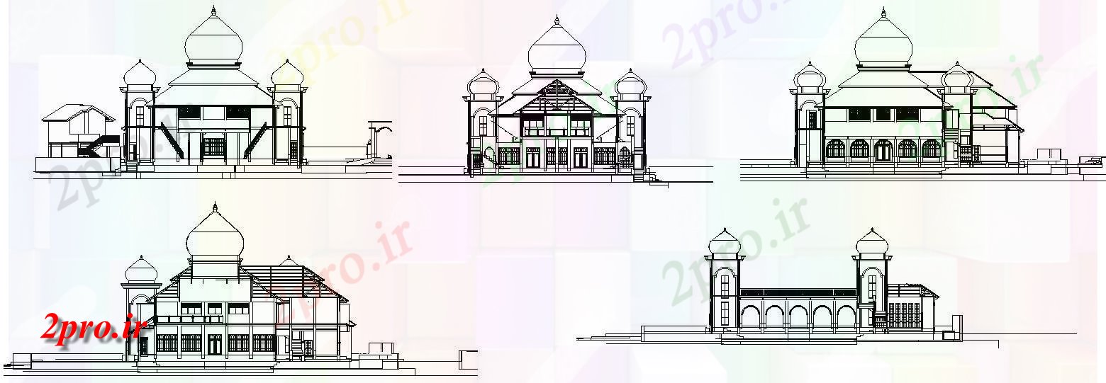 دانلود نقشه کلیسا - معبد - مکان مذهبی  اتوکد   جزئیات مربوط به طراحی نما شگفت انگیز از مسجد building  (کد158930)