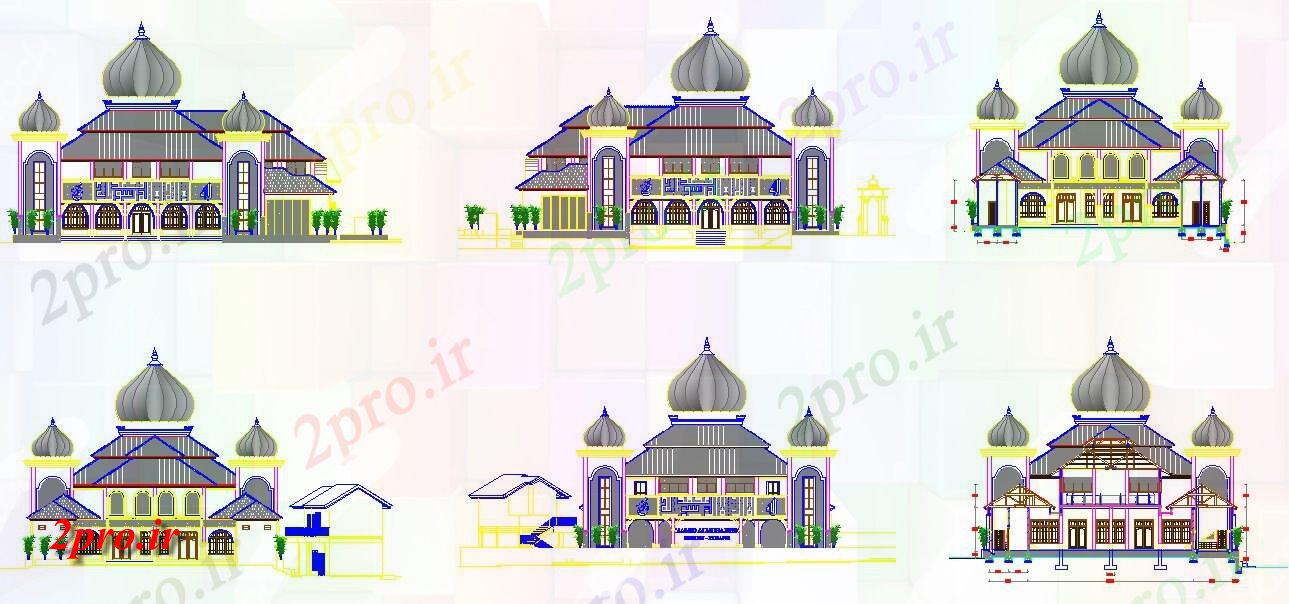 دانلود نقشه کلیسا - معبد - مکان مذهبی  اتوکد   جزئیات مربوط به طراحی نما رنگارنگ از مسجد building  (کد158932)