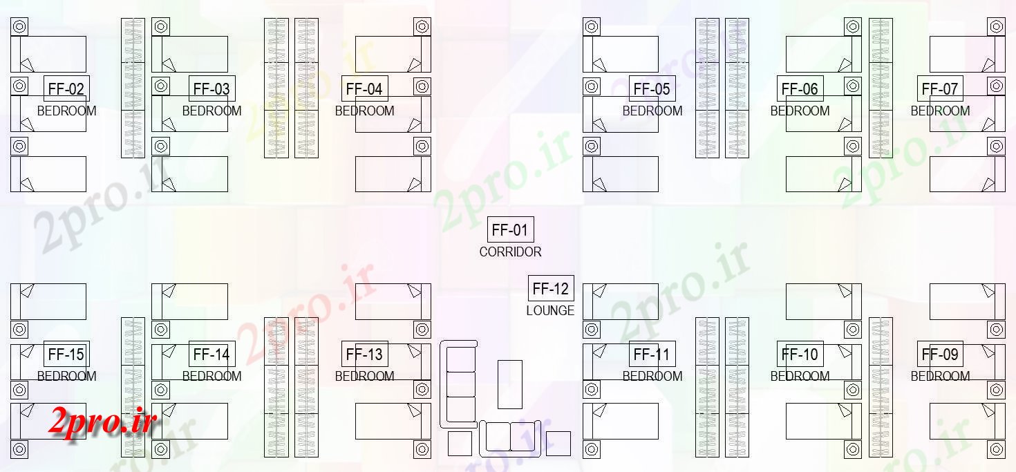 دانلود نقشه بلوک مبلمان تخت و کمد بلوک نشیمن    طراحی در دسترس هستند،   (کد158959)