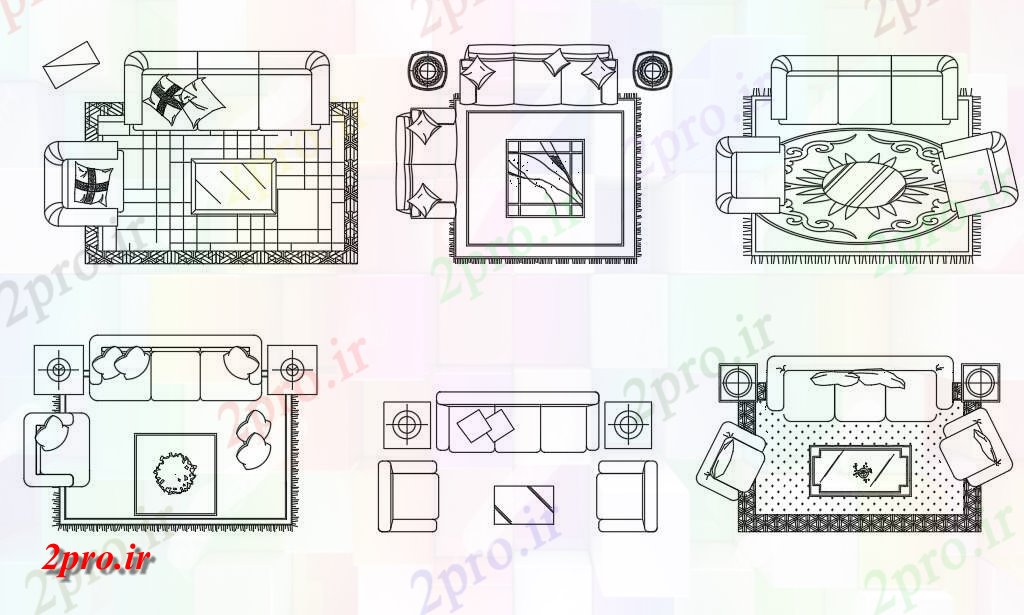 دانلود نقشه طراحی و مبلمان اتاقاتاق مبل با فرش   (کد158997)