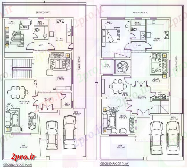 دانلود نقشه مسکونی ، ویلایی ، آپارتمان تنها اتاق خواب طرحی G + 1 خانه 35'X65، اتوکد 10 در 19 متر (کد159026)