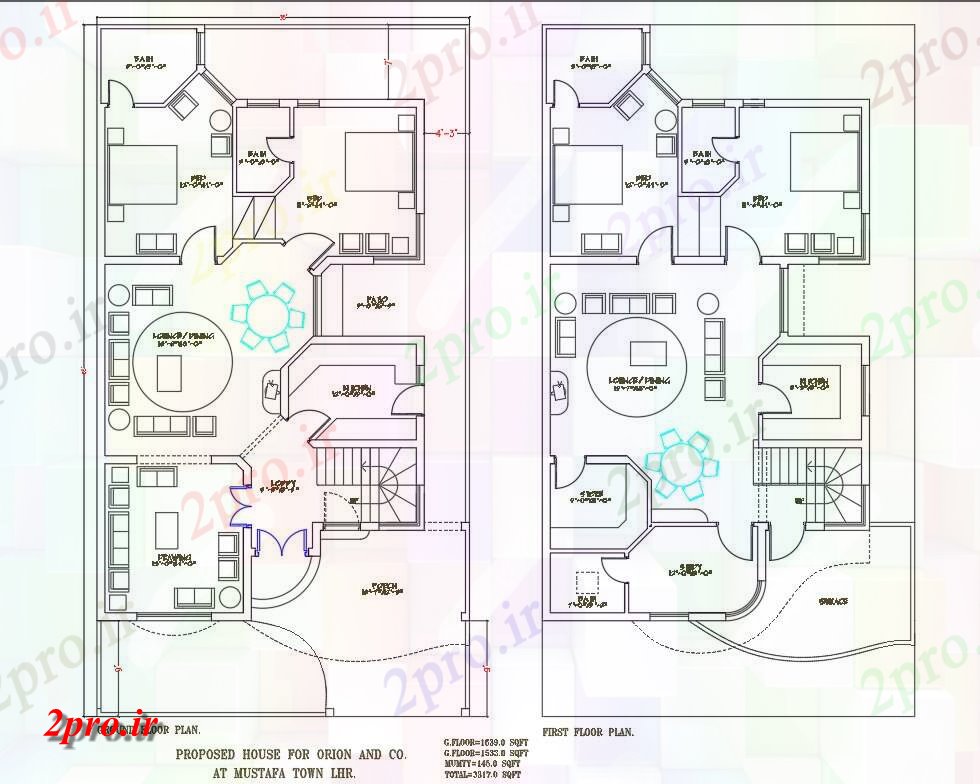 دانلود نقشه مسکونی ، ویلایی ، آپارتمان اتوکد از 35'X65 'دو اتاق خواب G + 1 طرحی خانه 10 در 19 متر (کد159028)