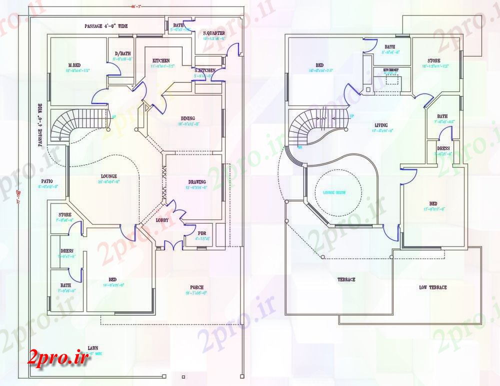 دانلود نقشه مسکونی ، ویلایی ، آپارتمان نشان می دهد دو بعدی طرحی 46'X77 'G + 1 خانه دو بعدی 14 در 22 متر (کد159030)