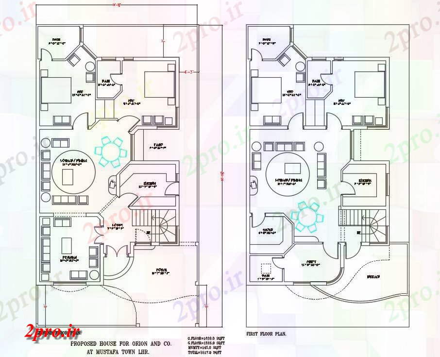 دانلود نقشه مسکونی ، ویلایی ، آپارتمان فاده از 35'X63 'دو اتاق خواب G + 1 طرحی خانه 10 در 19 متر (کد159038)