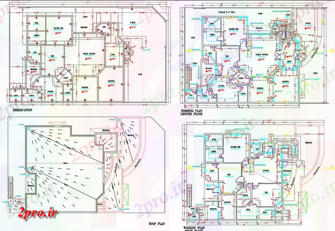 دانلود نقشه مسکونی ، ویلایی ، آپارتمان نشان می دهد دو بعدی نشیمن 90'X55 'G + 1 خانه طرحی اتاق خواب سه 17 در 26 متر (کد159040)