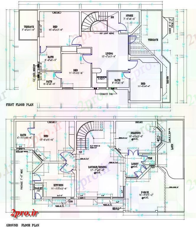 دانلود نقشه مسکونی ، ویلایی ، آپارتمان طرحی کار دو بعدی نشان می دهد 35'X64 'G + 1 طرحی خانه اتاق خواب سه 10 در 19 متر (کد159043)