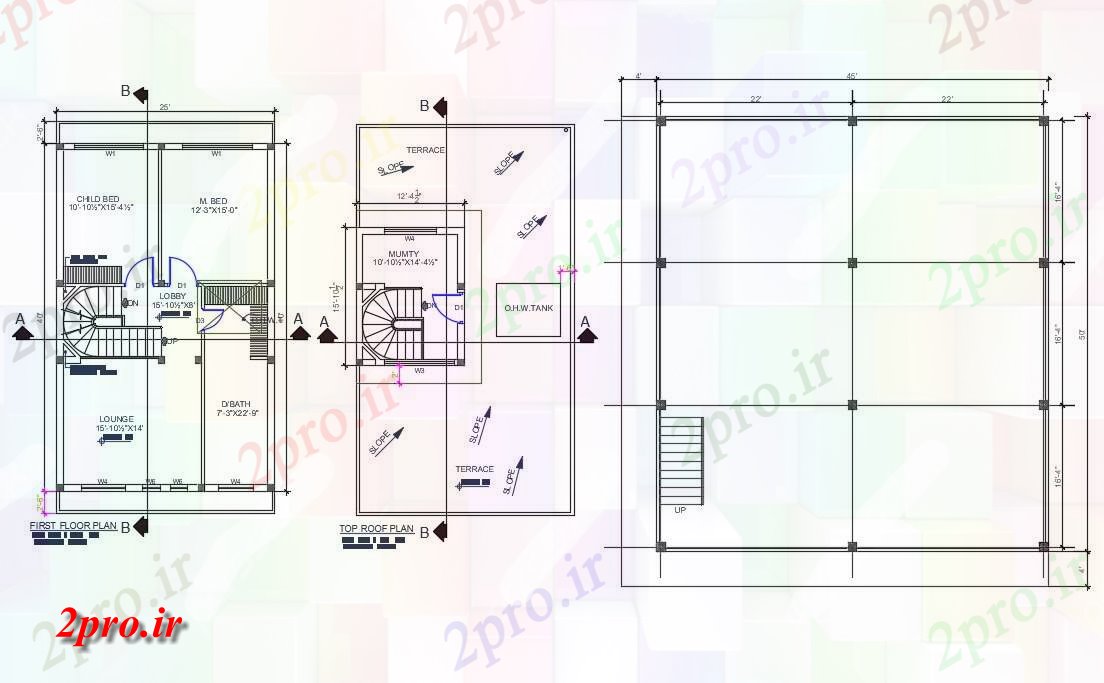 دانلود نقشه مسکونی ، ویلایی ، آپارتمان دو بعدی نشیمن نشان می دهد 25'X50 'خانه برنامه ریزی 7 در 13 متر (کد159045)