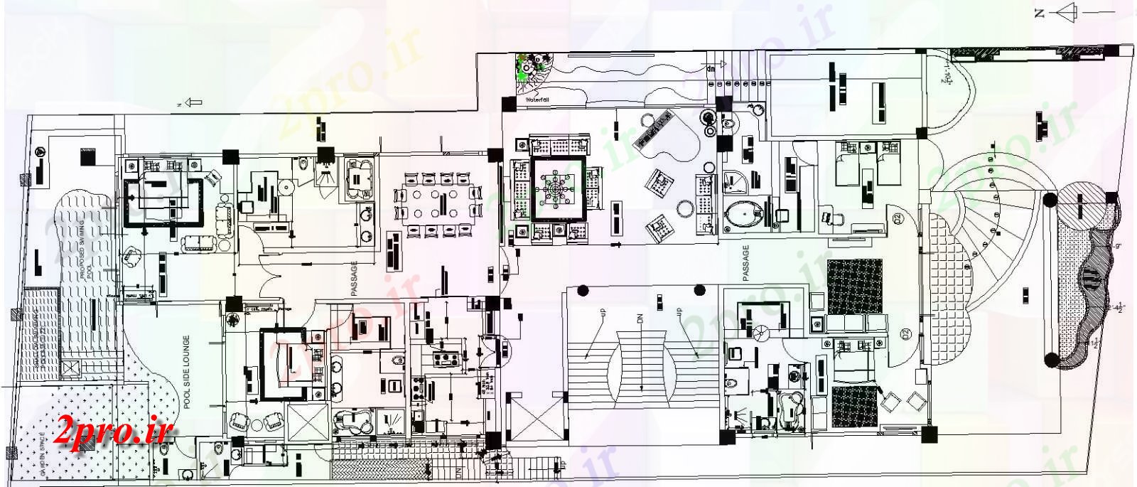 دانلود نقشه بلوک مبلمان   های داشتن جزئیات مبلمان از کف لوکس زمین مسکونی building  دو بعدی   (کد159052)