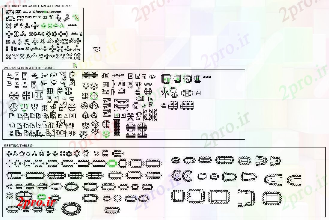 دانلود نقشه بلوک مبلمان  های اتوکد  را نشان می دهد انواع مختلف مبلمان میز    دو بعدی   (کد159057)