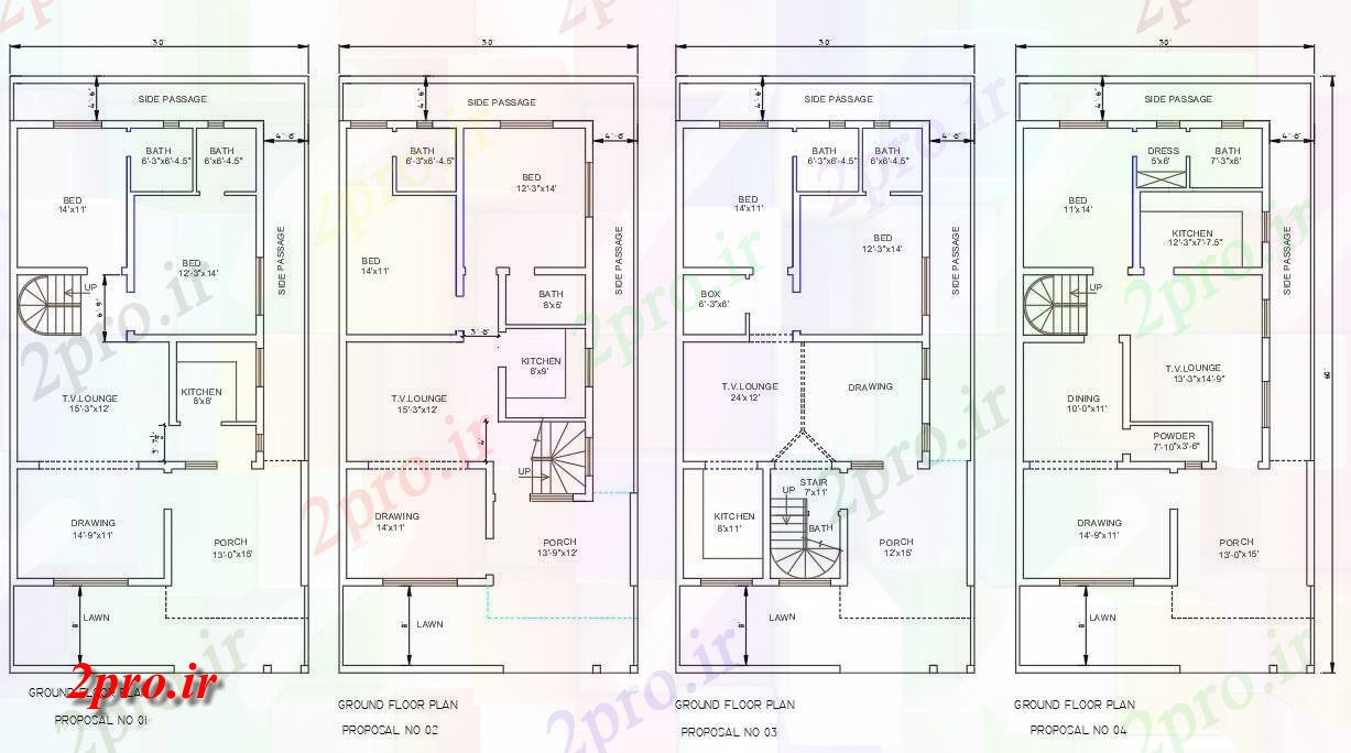 دانلود نقشه مسکونی ، ویلایی ، آپارتمان چهار نوع مختلف اتوکد دو بعدی shows30'X60 از تک طرحی BHK خانه، 9 در 18 متر (کد159066)