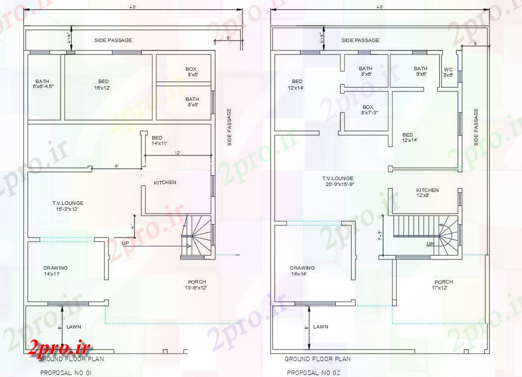 دانلود نقشه مسکونی ، ویلایی ، آپارتمان دو بعدی نشیمن طرحی 40'X60'Double اتاق خواب G + 1 خانه 12 در 18 متر (کد159067)