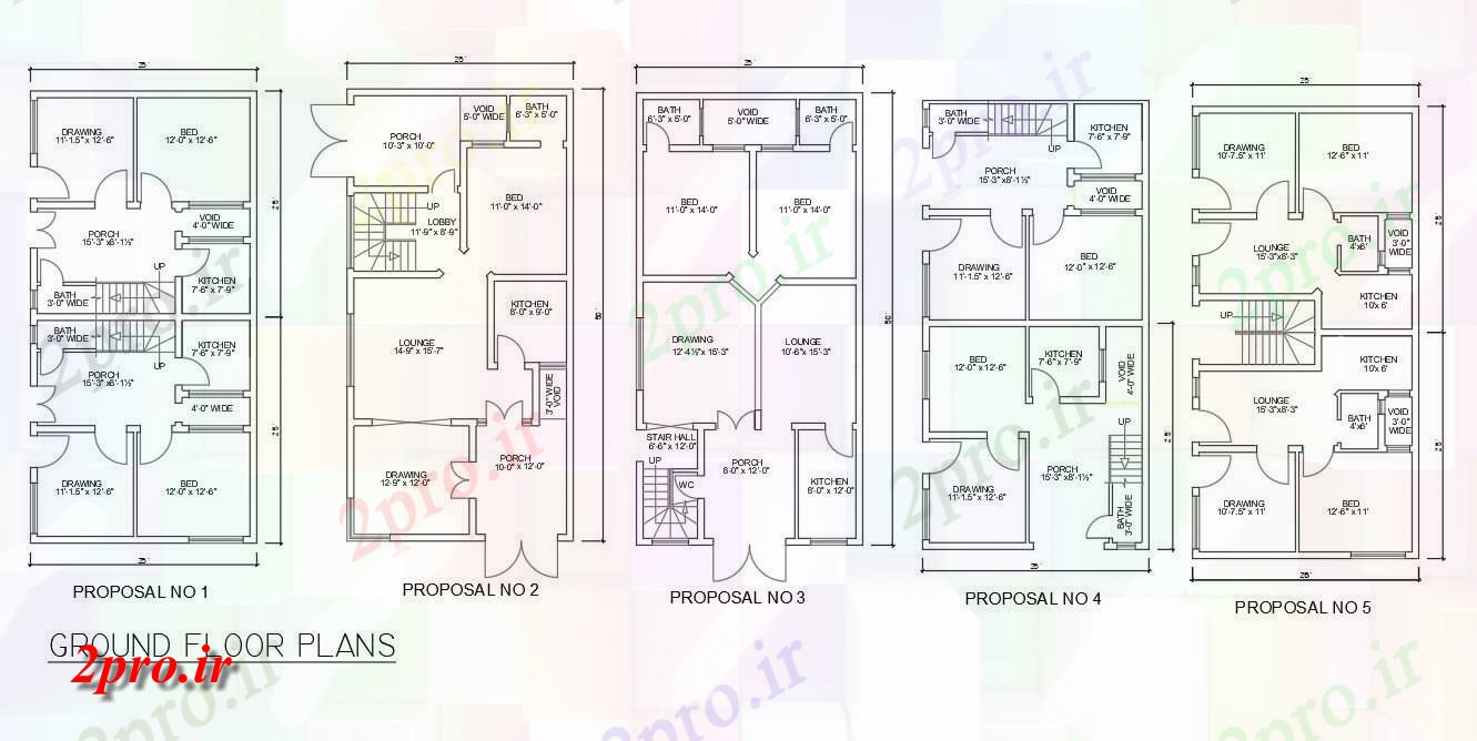 دانلود نقشه مسکونی ، ویلایی ، آپارتمان اتوکد نشان می دهد 25'X50'Five انواع 2 BHK G + 1 طرحی خانه اتوکد طراحی 7 در 15 متر (کد159081)