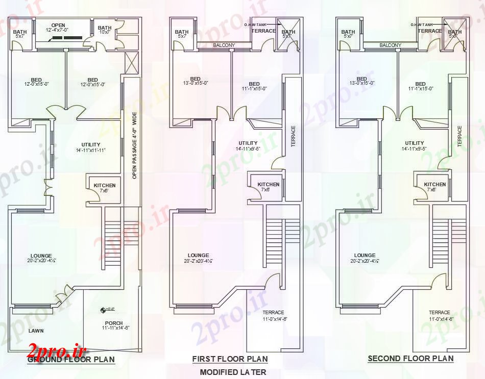 دانلود نقشه مسکونی ، ویلایی ، آپارتمان دو بعدی فاده از 2bedroom 29'X75 'G + 2 طرحی خانه، 9 در 22 متر (کد159088)