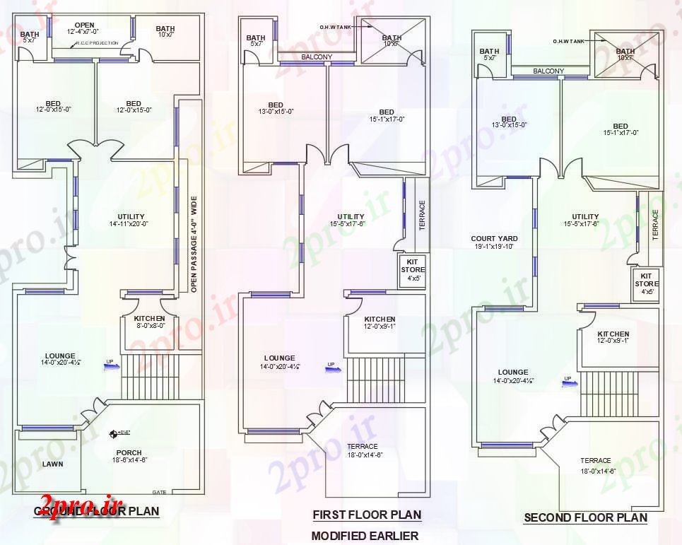 دانلود نقشه مسکونی ، ویلایی ، آپارتمان از 2bedroom 29'X75 'G + 2 طرحی خانه، 9 در 22 متر (کد159089)