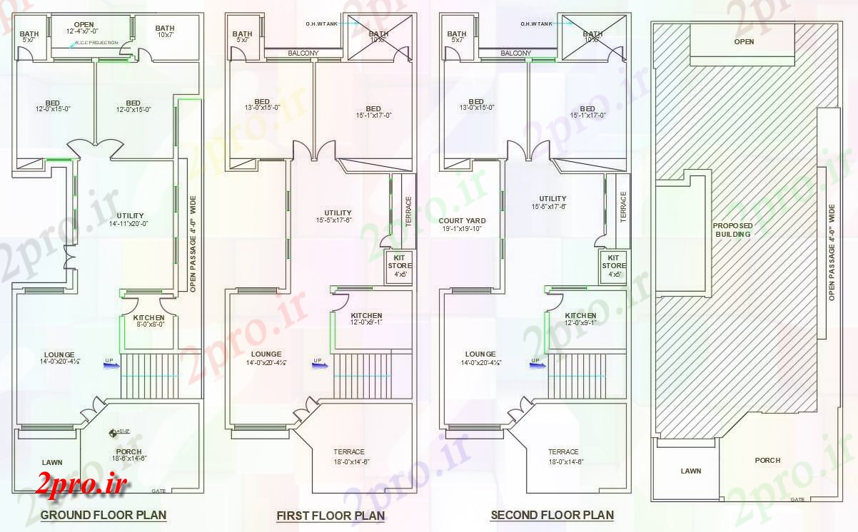 دانلود نقشه مسکونی ، ویلایی ، آپارتمان اتوکد از 2bedroom 29'X75 'G + 2 طرحی خانه 9 در 22 متر (کد159090)