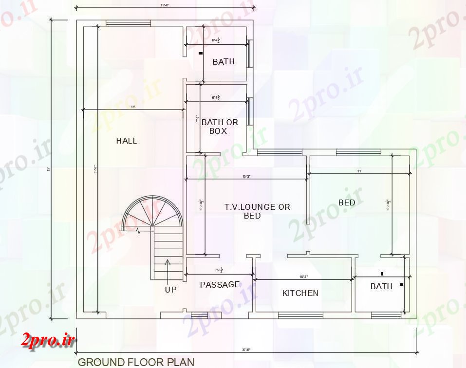 دانلود نقشه مسکونی ، ویلایی ، آپارتمان تنها دان زمین طرحی خانه طبقه 1bhk اندازه 33'X37' 10 در 11 متر (کد159104)