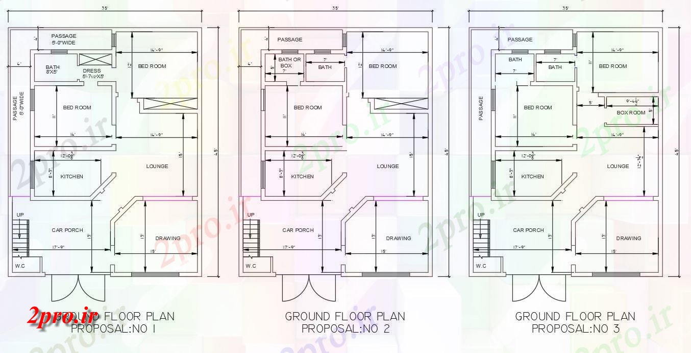 دانلود نقشه مسکونی ، ویلایی ، آپارتمان نشان می دهد سه نوع دو BHK خانه files 10 در 13 متر (کد159105)