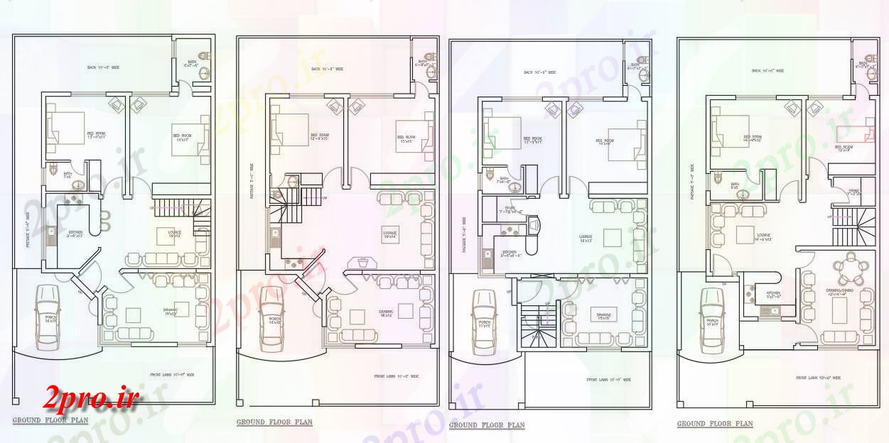 دانلود نقشه مسکونی ، ویلایی ، آپارتمان اتوکد نشان می دهد انواع چهار نفر از 2BHK خانه files 10 در 19 متر (کد159106)