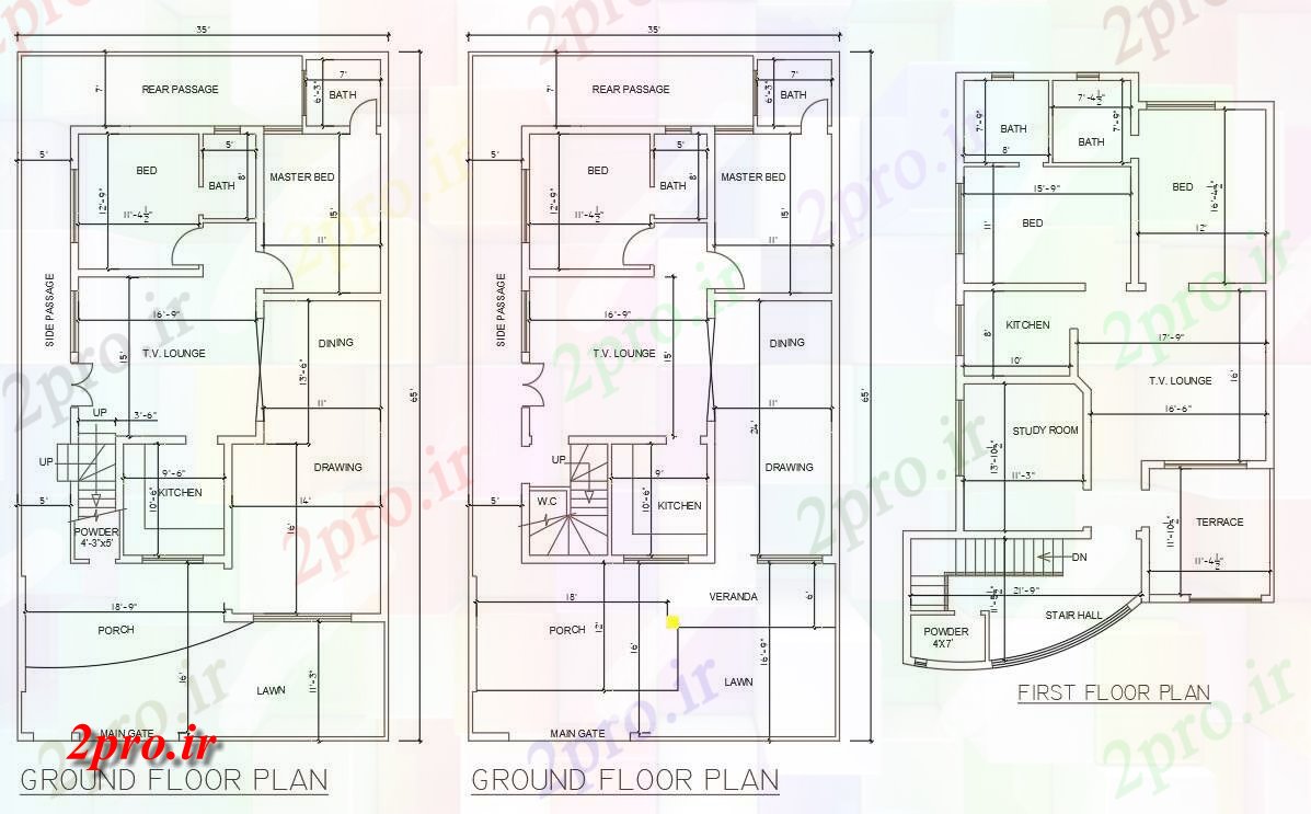 دانلود نقشه مسکونی ، ویلایی ، آپارتمان طراحی و طرحی 35'X 65 '2BHK G + 1 خانه، 10 در 19 متر (کد159112)