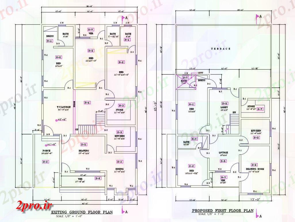 دانلود نقشه مسکونی ، ویلایی ، آپارتمان اتوکد طراحی از 38'X44 'G + 1 3BHK طرحی خانه طراحی طرحی available 11 در 20 متر (کد159118)