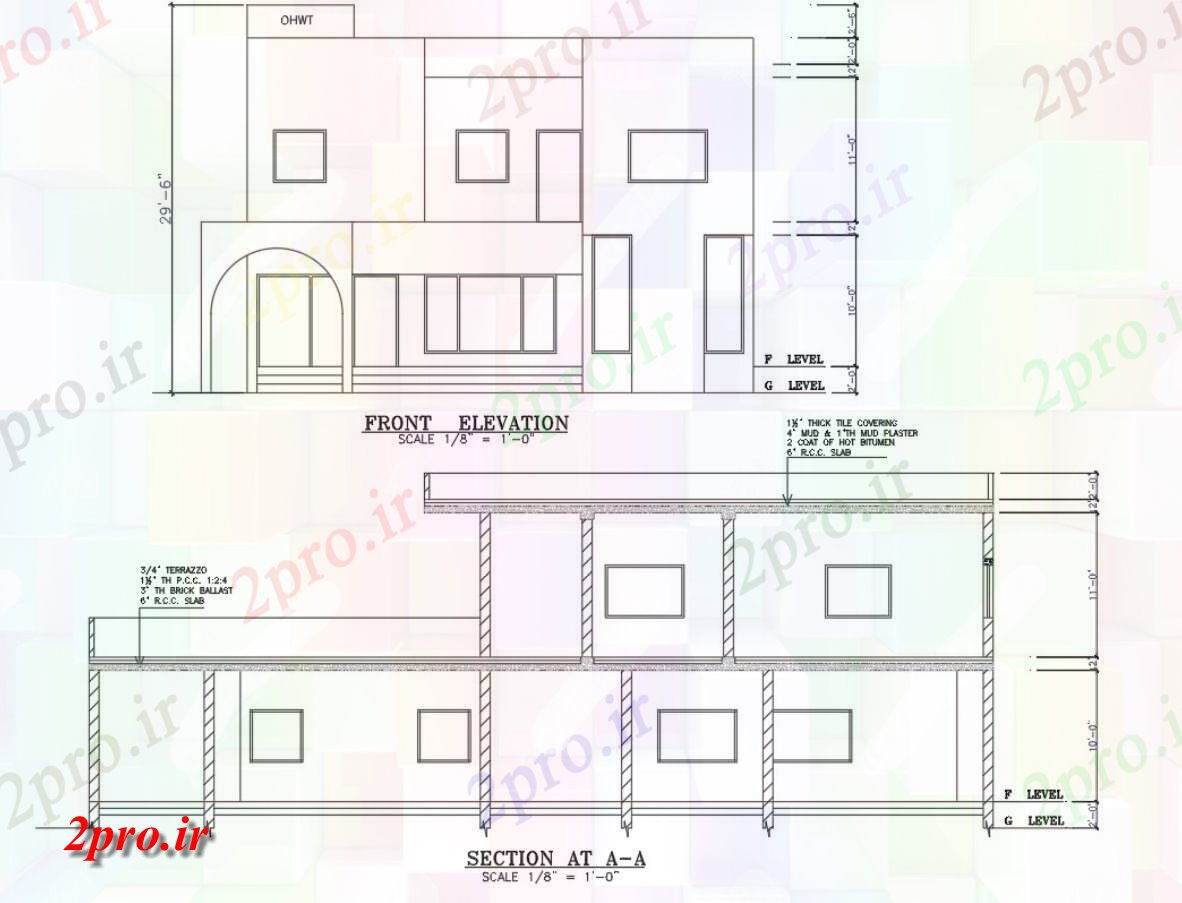 دانلود نقشه پلان مقطعی   نشان می دهد طرحی بخش مفصلی از + 1house طرحی G با نما جلو و بخش طرحی در دسترس     (کد159119)