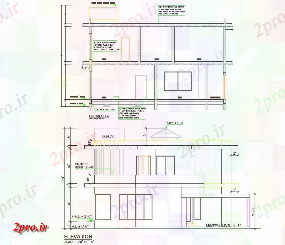 دانلود نقشه پلان مقطعی   نشیمن نشان دادن جزئیات طرحی بخش، G + 1house طرح،    (کد159127)