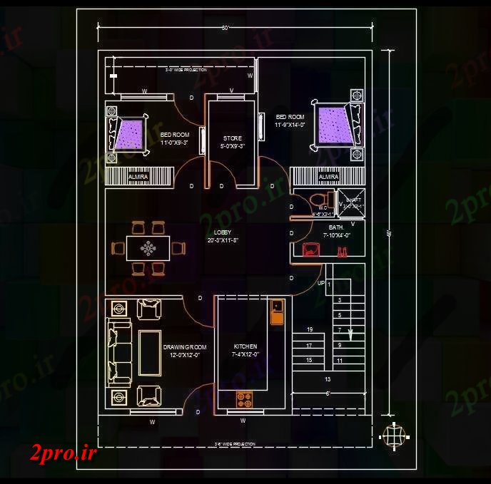 دانلود نقشه مسکونی ، ویلایی ، آپارتمان طرحی خانه مارلا 9 در 12 متر (کد159133)