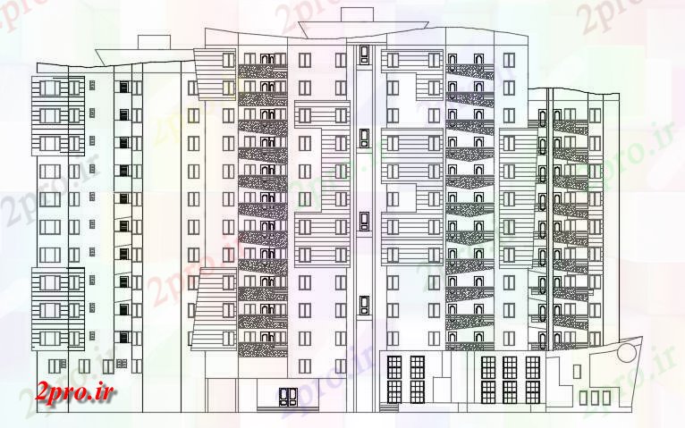 دانلود نقشه مسکونی  ، ویلایی ، آپارتمان  اتوکد جبهه نمای آپارتمان   طراحی ساختمان (کد159141)