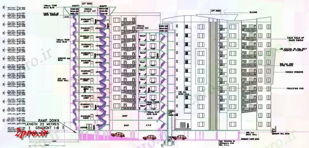 دانلود نقشه مسکونی  ، ویلایی ، آپارتمان  معماری آپارتمان   (بخشی) نما   (کد159143)