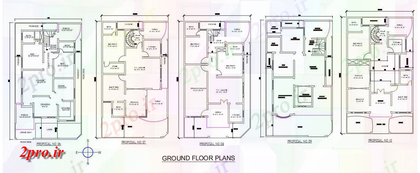 دانلود نقشه مسکونی ، ویلایی ، آپارتمان اتوکد نشان می دهد 40'X70'Five انواع 2 طرحی BHK خانه طراحیs 12 در 21 متر (کد159169)