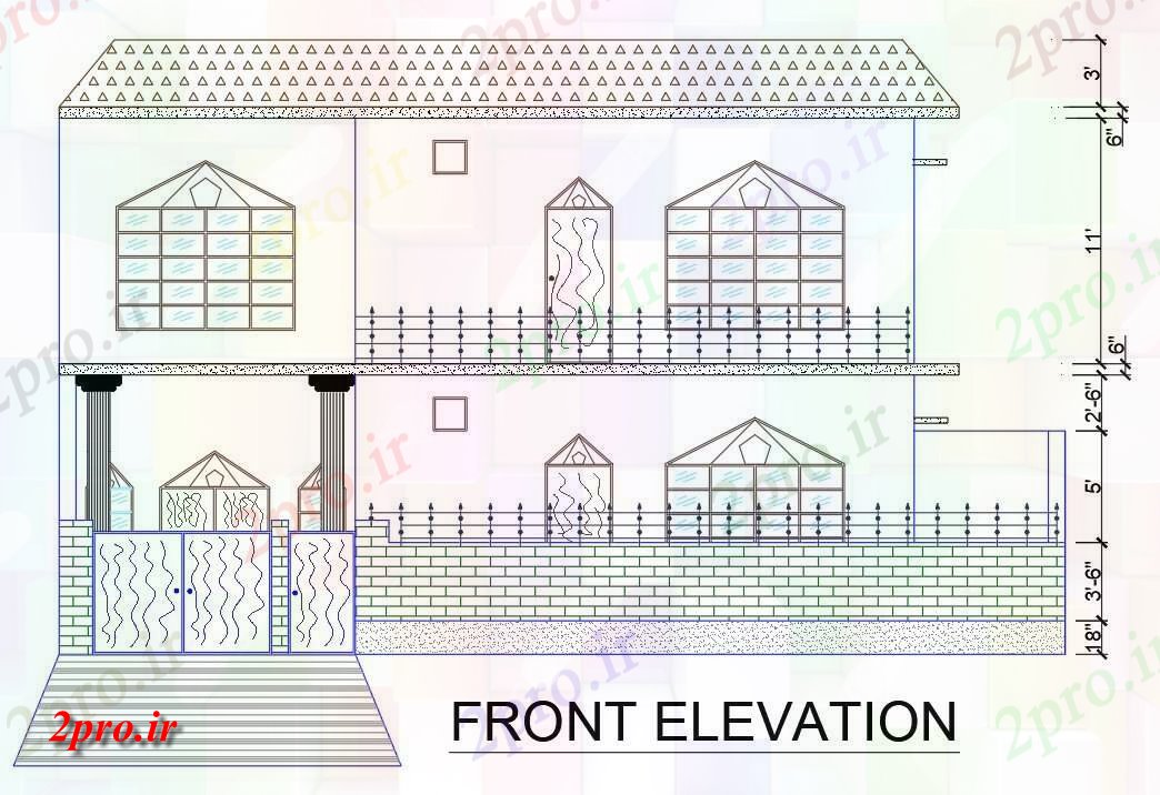 دانلود نقشه مسکونی  ، ویلایی ، آپارتمان   رسم  را نشان می دهد نما جلو 2BHK G + 1 طرحی خانه  ،    (کد159180)