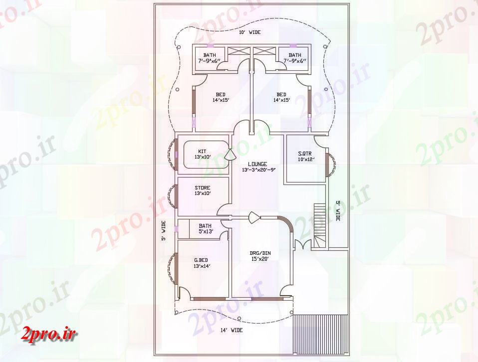 دانلود نقشه مسکونی ، ویلایی ، آپارتمان تنها دان زمین طرحی خانه طبقه از اندازه های 50'X90' 15 در 26 متر (کد159184)