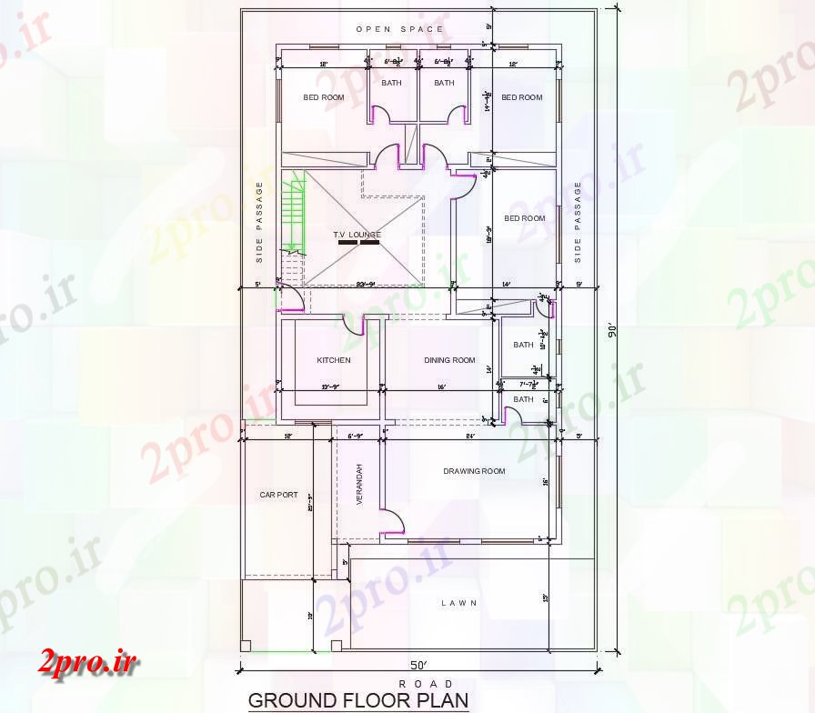 دانلود نقشه مسکونی ، ویلایی ، آپارتمان طبقه همکف پلان واحد طبقه خانه 3bhk اتوکد رسم اتوکد در دسترس 15 در 26 متر (کد159185)