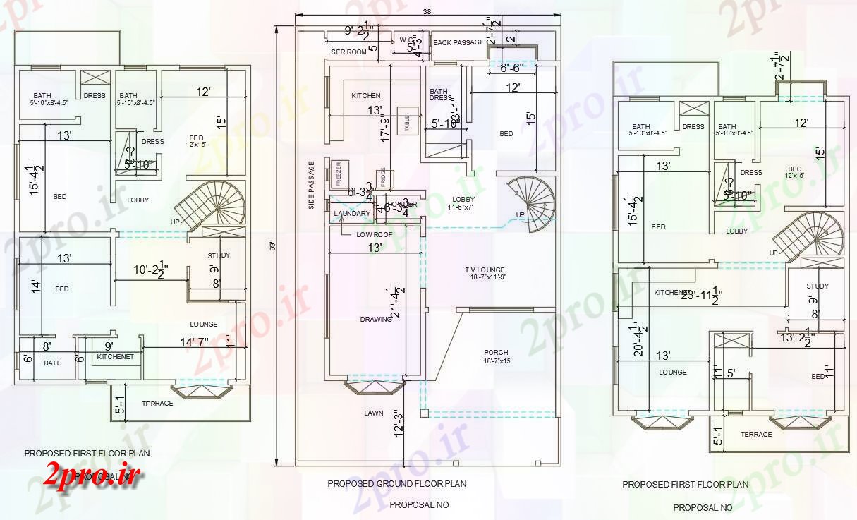 دانلود نقشه مسکونی ، ویلایی ، آپارتمان از 38'X63، 2BHK G + 1 خانه طراحی، 11 در 19 متر (کد159188)