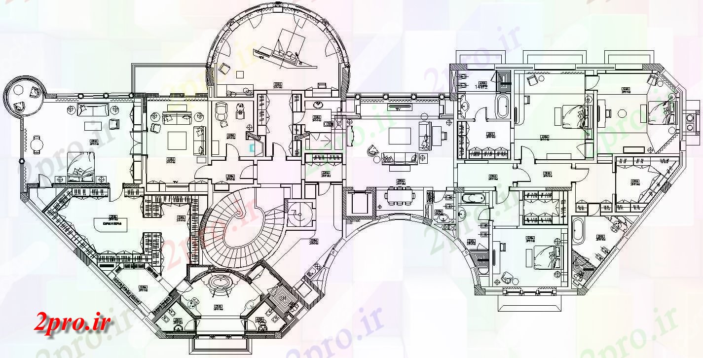 دانلود نقشه بلوک مبلمان وسایل اتوکد  از یک طبقه 4BHK لوکس طبقه ویلا زمین با مبلمان طرح،    (کد159205)