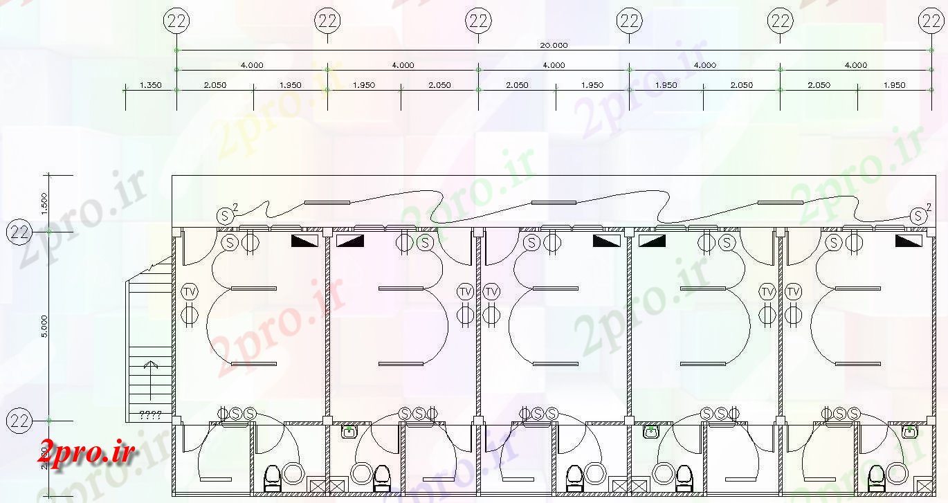 دانلود نقشه مسکونی ، ویلایی ، آپارتمان طراحی نشان می دهد طرحی طبقه از تنها BHK ردیف خانه آپارتمان ، 9 در 20 متر (کد159229)