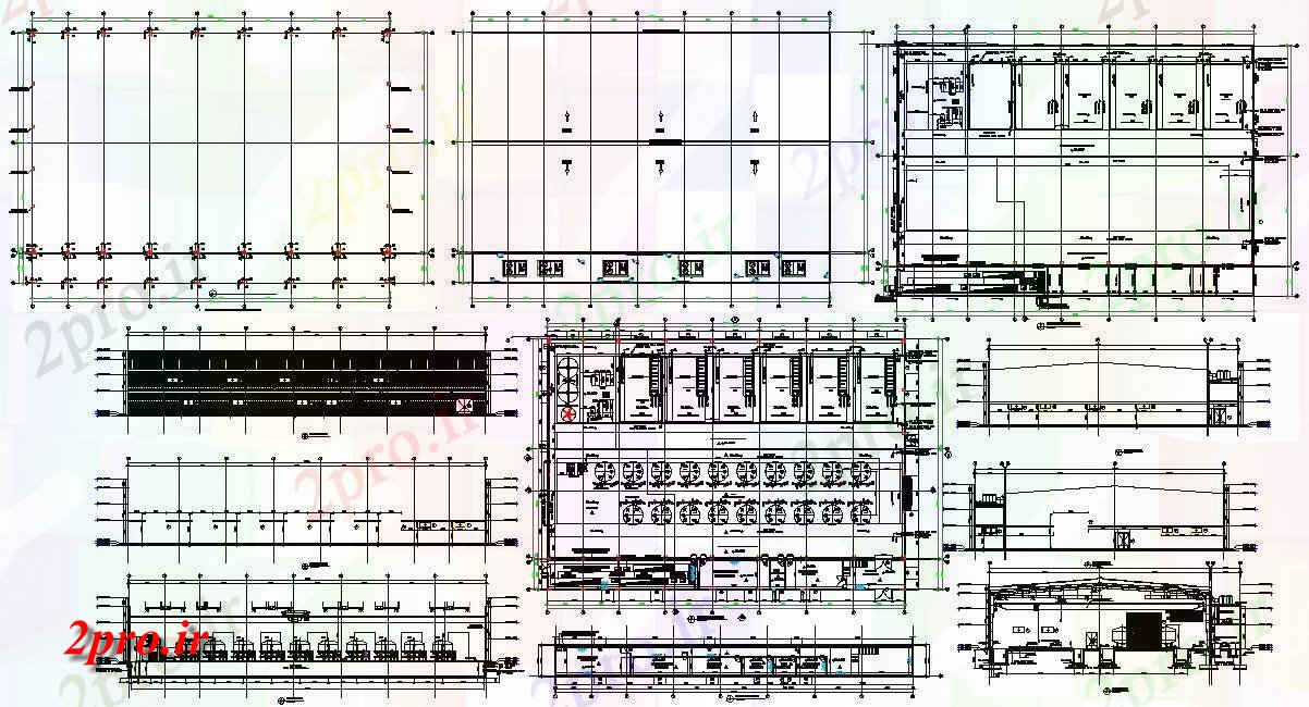 دانلود نقشه پلان مقطعی  دو بعدی   داشتن بخش و نما جزئیات بخشی از ساختمان کارخانه    (کد159242)