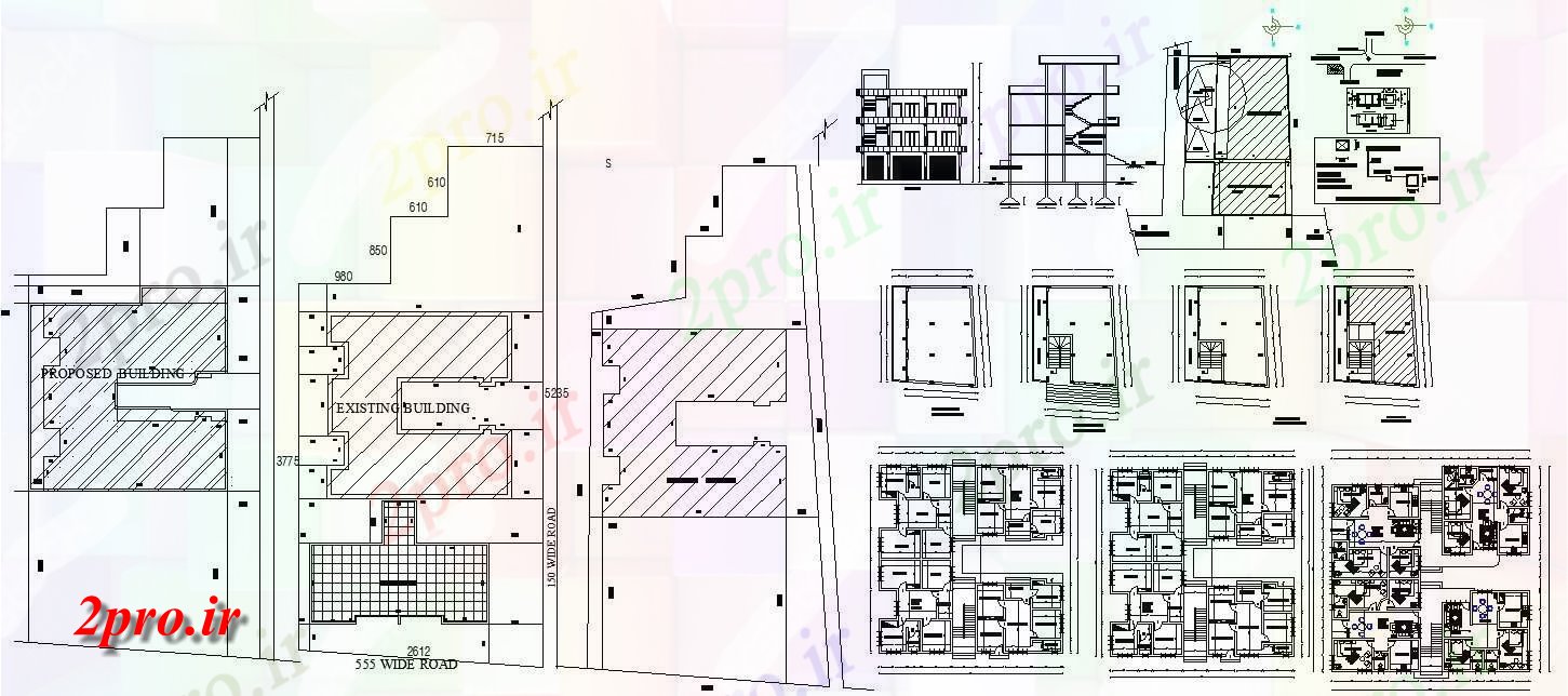 دانلود نقشه مسکونی  ، ویلایی ، آپارتمان    نشان می دهد طرحی طبقه از پنج نوع مختلف 2BHK خانه آپارتمان  ،   (کد159258)