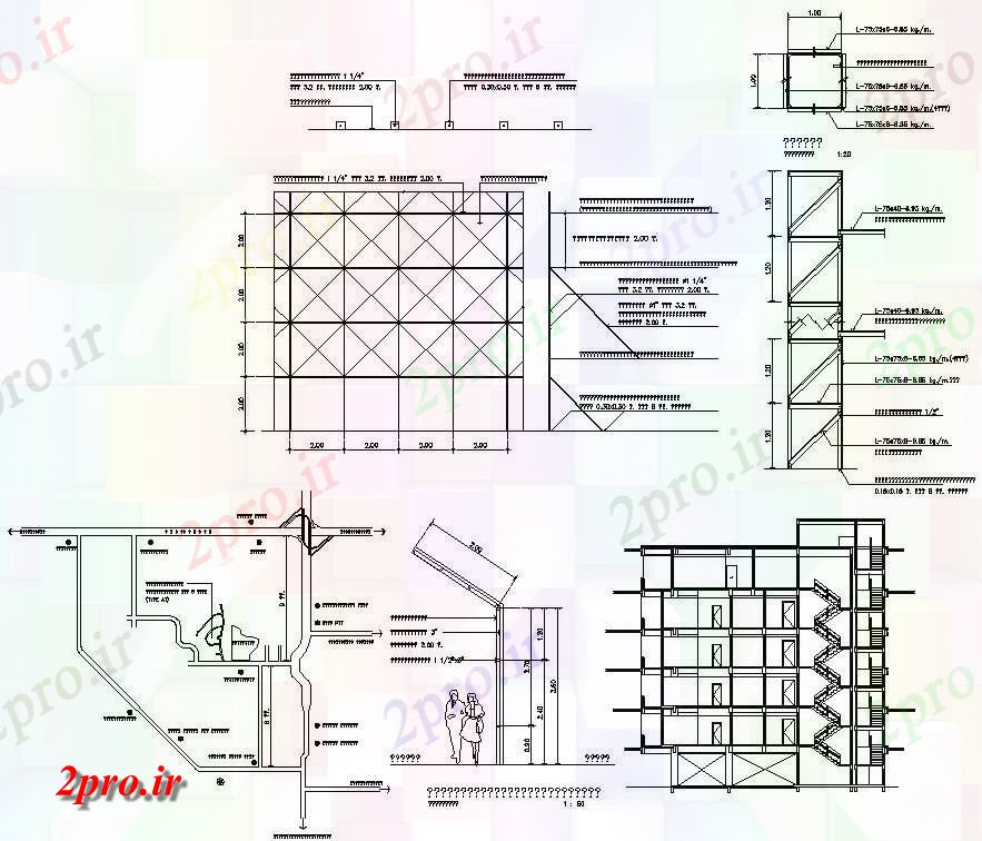 دانلود نقشه پلان مقطعی اتوکد   دو بعدی   را نشان می دهد جزئیات G + 5 طراحی آپارتمان   ساختمان سمت نمای    (کد159302)