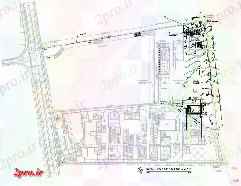 دانلود نقشه جزئیات طراحی تسویه خانهنشان می دهد   دو بعدی  جزئیات سیستم اتصال زهکشی جاده کلی شهرداری     (کد159313)