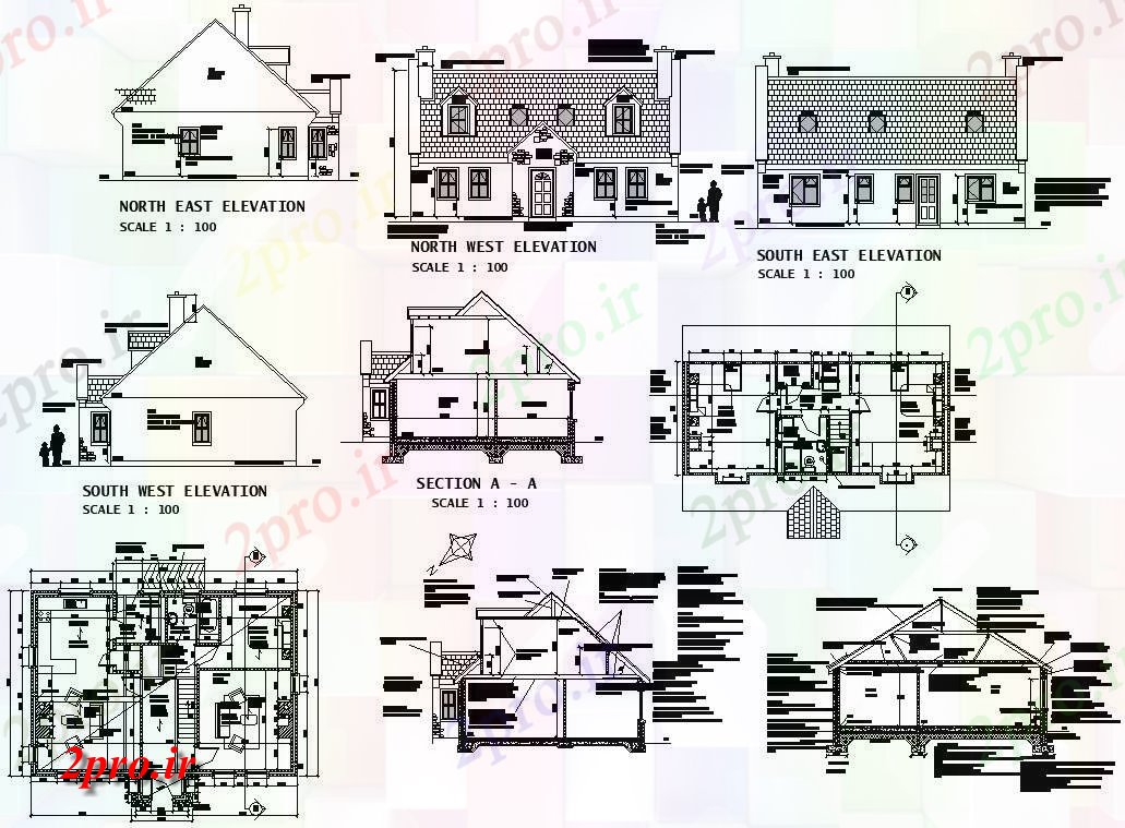 دانلود نقشه مسکونی ، ویلایی ، آپارتمان از طبقه همکف طرحی خانه 2 BHK تنها دان با elevation 9 در 12 متر (کد159332)