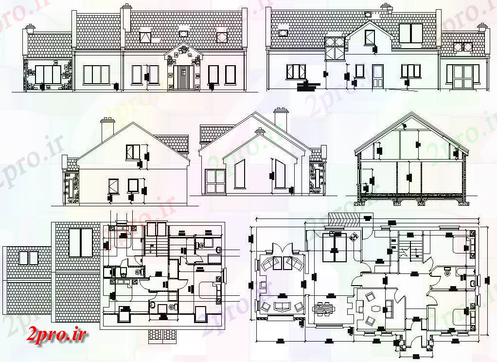 دانلود نقشه مسکونی ، ویلایی ، آپارتمان دان طبقه همکف 2 طرحی خانه BHK تنها با تمام طرف نما 9 در 19 متر (کد159334)