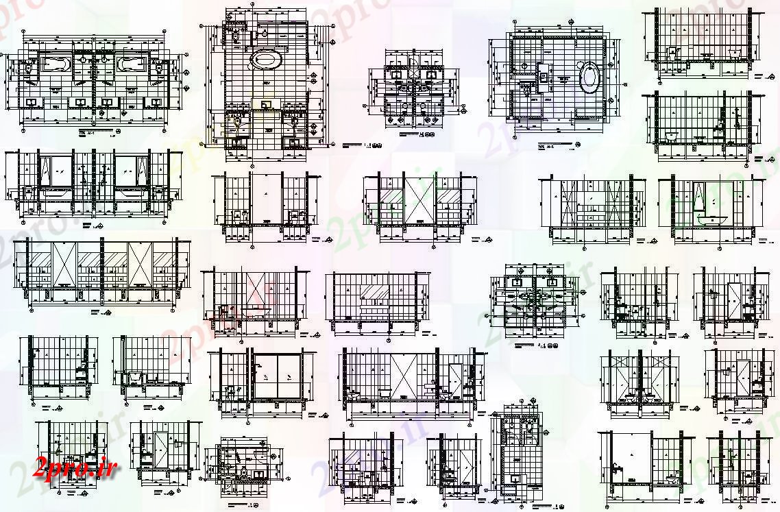 دانلود نقشه پلان مقطعی این  طراحی  شامل نما و بخش جزئیات از توالت، (کد159339)