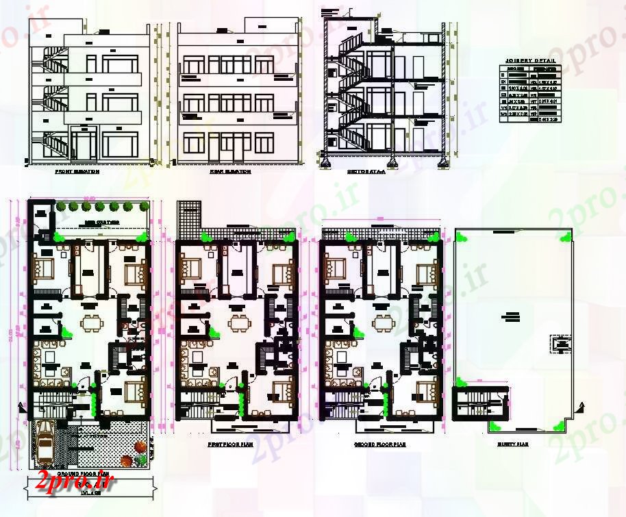 دانلود نقشه مسکونی ، ویلایی ، آپارتمان BHK طرحی طبقه نشیمن 11 در 24 متر (کد159351)