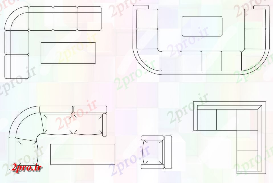 دانلود نقشه بلوک مبلمان  اتوکد دو بعدی : رسم داشتن جزئیات از چهار سبک های مختلف از بلوک مبل طراحی نما،   (کد159354)