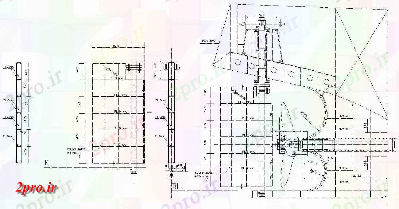 دانلود نقشه پلان مقطعی   نشان می دهد جزئیات مربوط به طراحی ساخت و ساز سکان،   (کد159373)