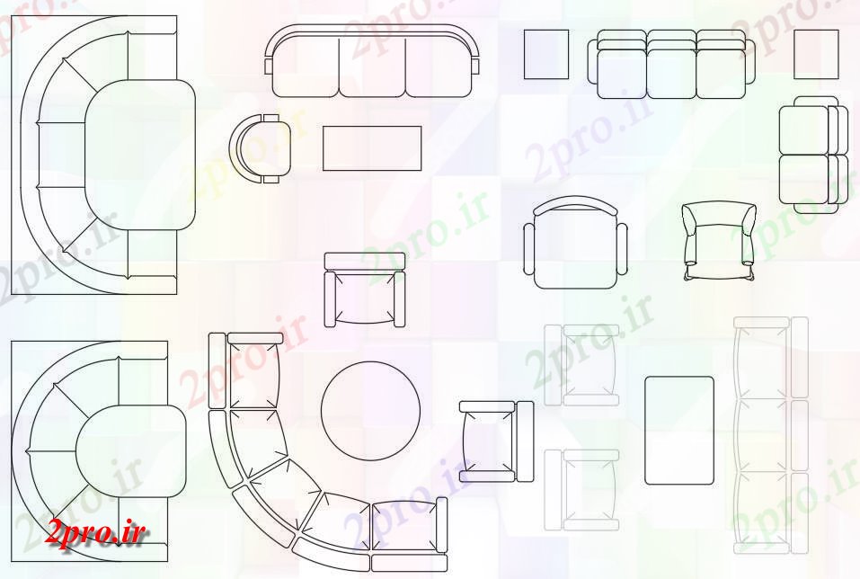 دانلود نقشه بلوک مبلمان اتوکد  دو بعدی  داشتن جزئیات از سبک های مختلف از طراحی مبل و صندلی نما بلوک،   (کد159379)